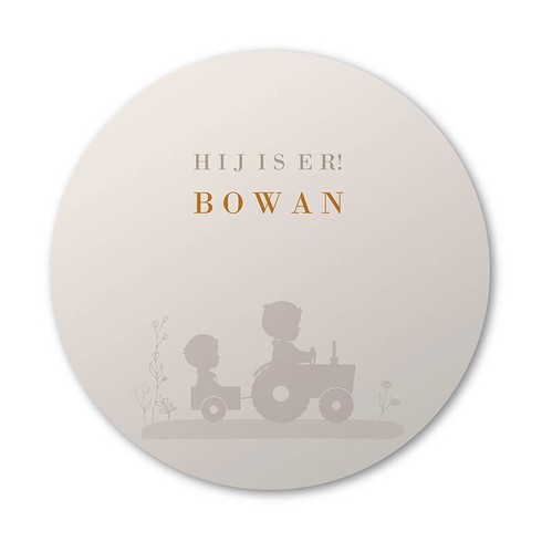 Ronde raamsticker met broertjes op tractor 40x40 - Bowan