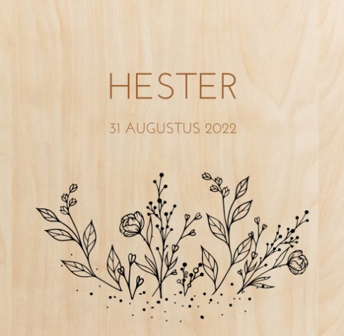 Echt hout geboortekaartje bloemen stipjes- Hester