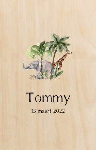 Echt hout geboortekaartje jungle - Tommy