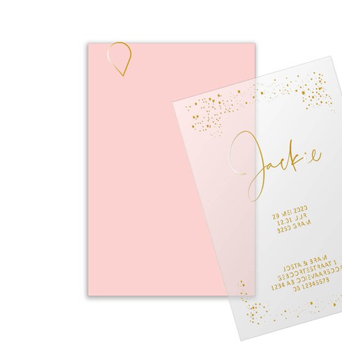 Transparant geboortekaartje kalkpapier met gouden stipjes - Jackie