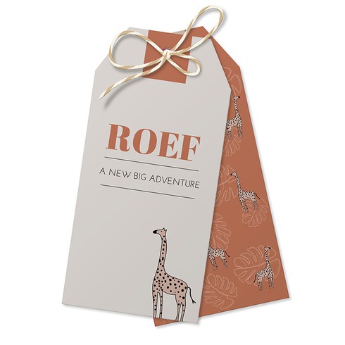 Geboortekaartje labels Giraffe - Roef - Oranje