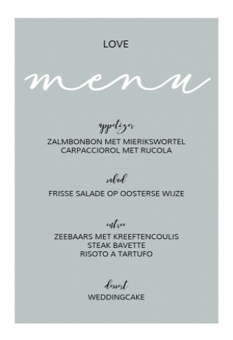 Menu bij trouwkaart Love