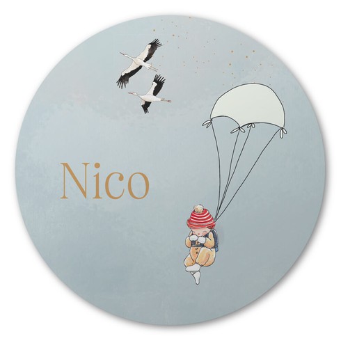 Geboorte raamsticker met kindje aan parachute en ooievaar - 60x60