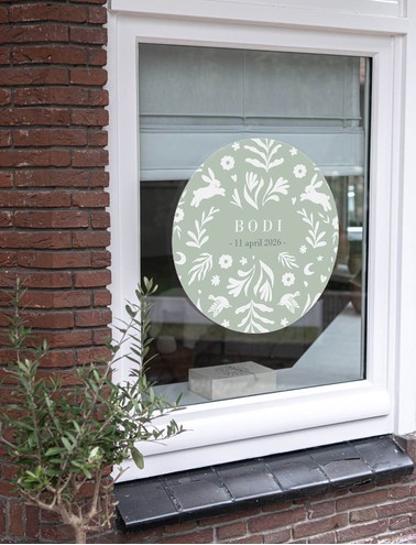 Ronde raamsticker met dieren en bloemen patroon 60x60 - Bodi