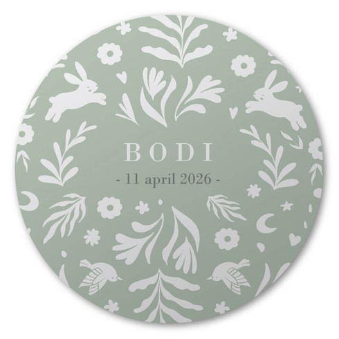 Ronde raamsticker met dieren en bloemen patroon 60x60 - Bodi