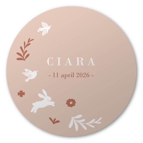 Ronde raamsticker met dieren en bloemen in roze 60x60 - Ciara